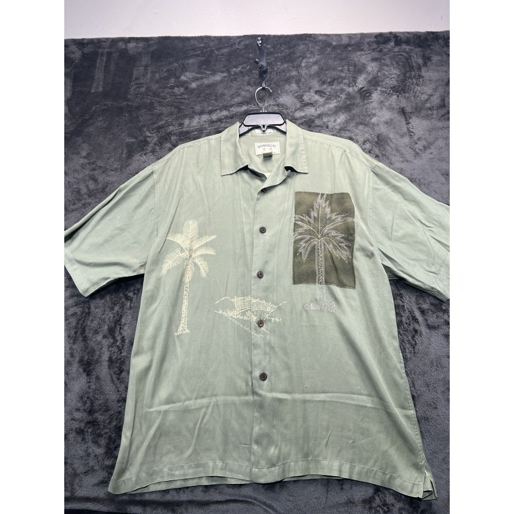 Bamboo Cay Men's XL 70% Silk Palm Tree Camp Shirt Tropical Green